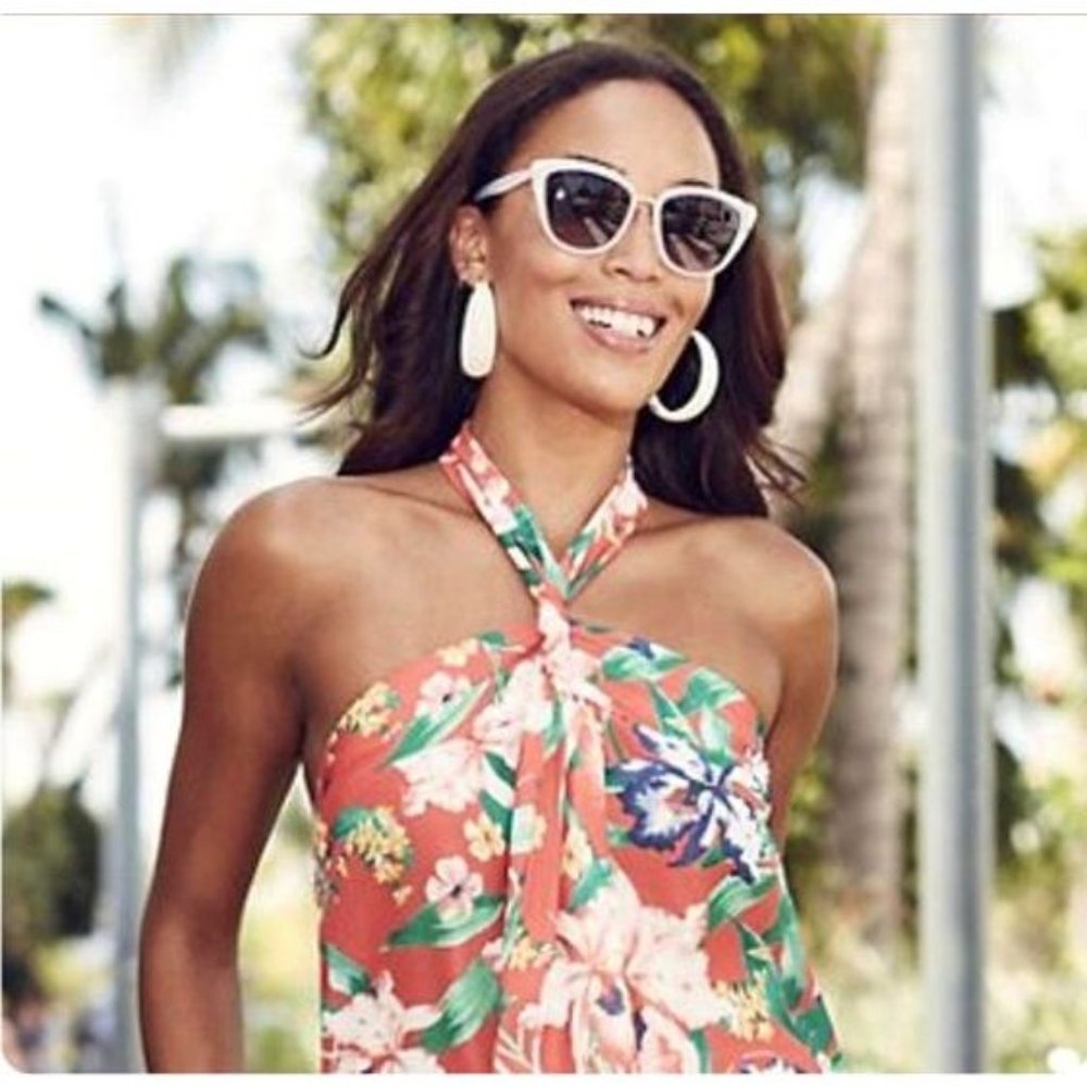 New York & Company Sweet Pea Floral Ruffle Halter Blouse M